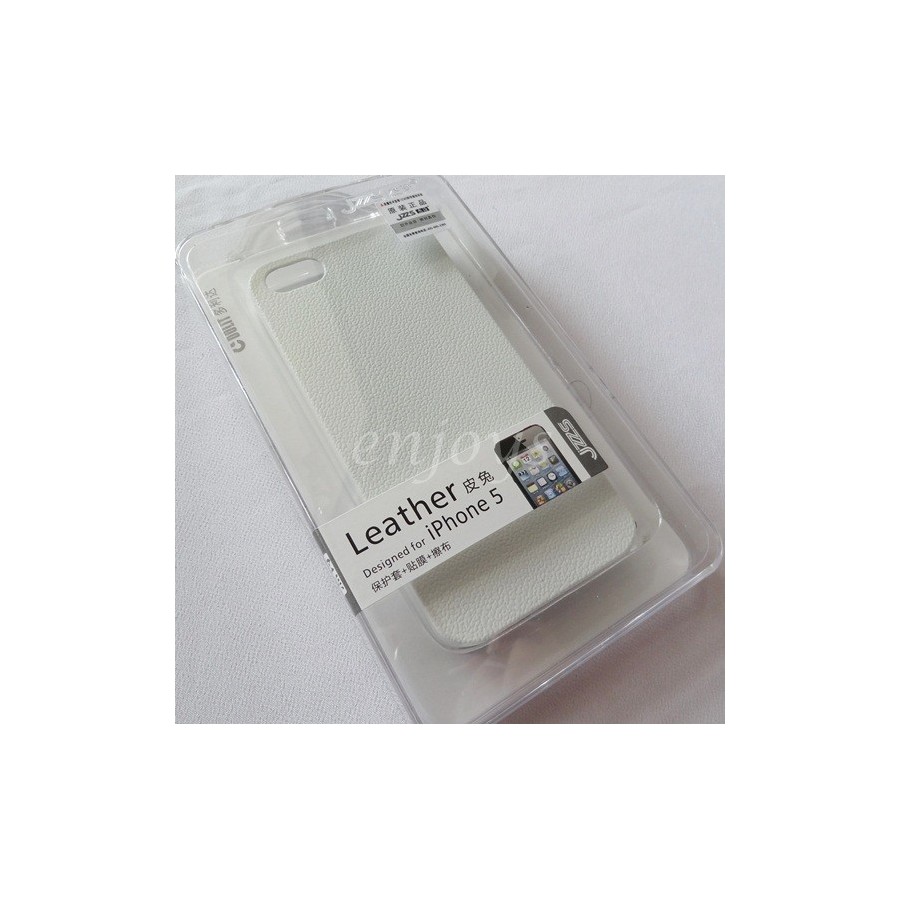 Back cover for Iphone 5/5s JZZS 0.5mm embossed + Lcd Protector θήκη κινητού λευκή από δέρμα με πανάκι για το Iphone 5/5s