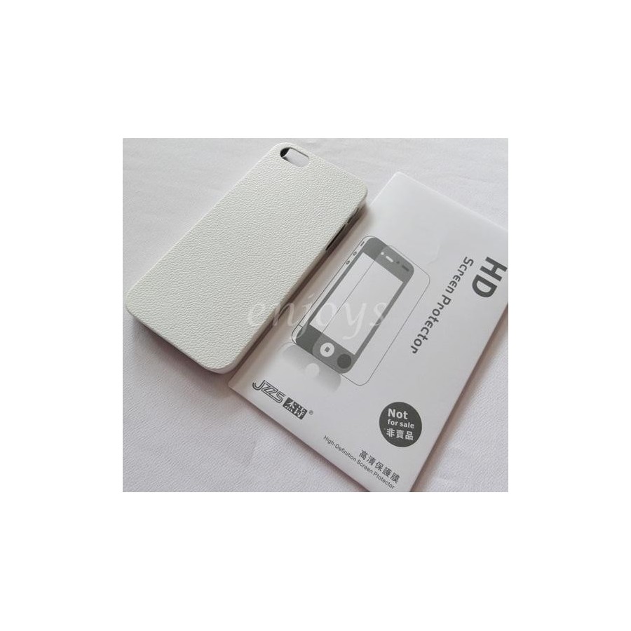 Back cover for Iphone 5/5s JZZS 0.5mm embossed + Lcd Protector θήκη κινητού λευκή από δέρμα με πανάκι για το Iphone 5/5s
