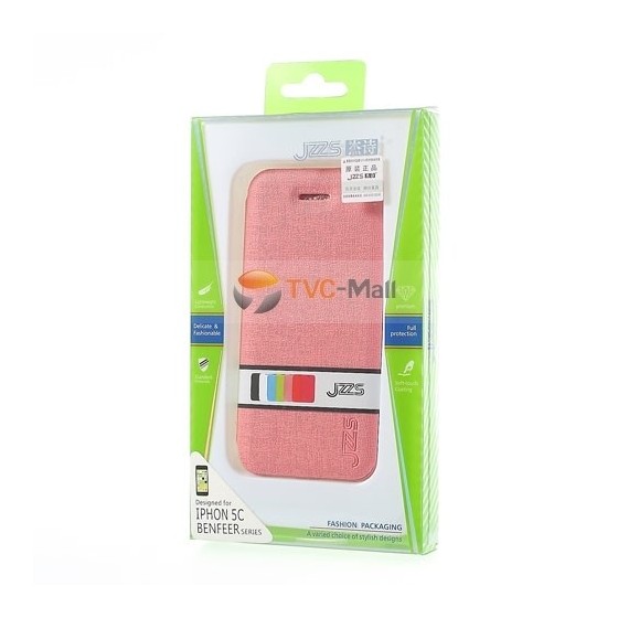 Leather case notebook iPhone 5C JZZS θήκη κινητού μπροστά και πίσω χρώμα Ρόζ για το Iphone 5C