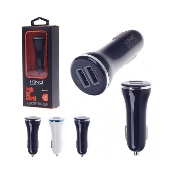 LDNIO DL-C23 Dual USB Car Cigarette Powered Charger - Black + Silver (12~24V)