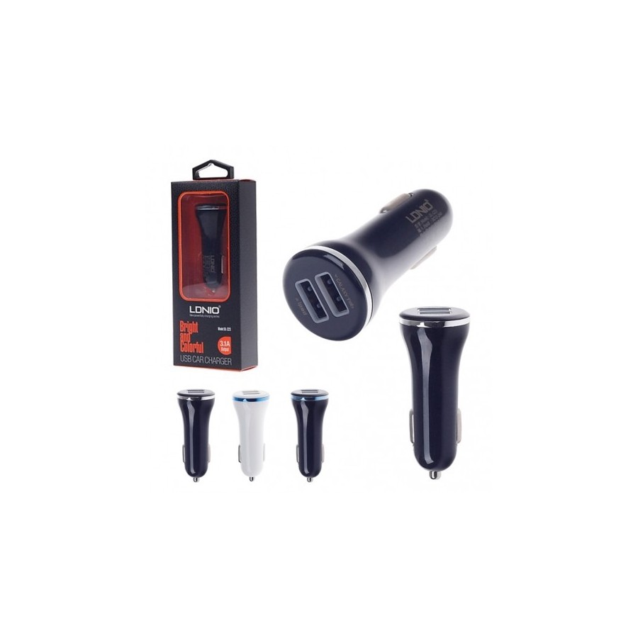 LDNIO DL-C23 Dual USB Car Cigarette Powered Charger - Black + Silver (12~24V)