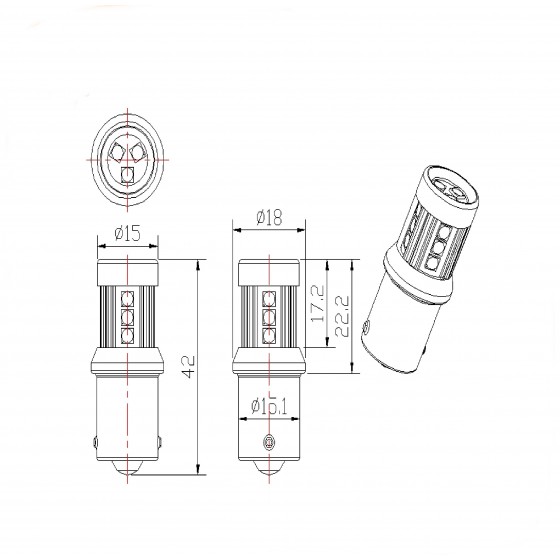 2 τεμάχια, BA15s LED (P21W) φώτα όπισθεν / φρένων CANBUS SMD 3030