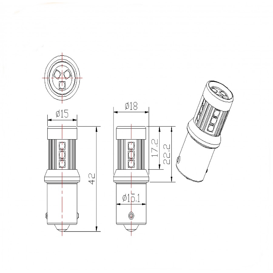 2 τεμάχια, BA15s LED (P21W) φώτα όπισθεν / φρένων CANBUS SMD 3030