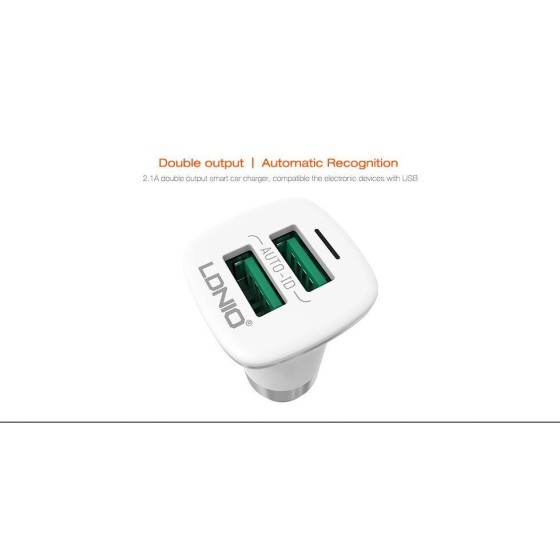 Φορτιστής αυτοκινήτου, LDNIO C301, 5V/3.6A , 2xUSB, με καλώδιο Micro USB, Λευκό