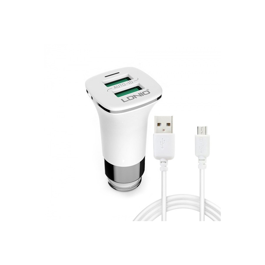 Φορτιστής αυτοκινήτου, LDNIO C301, 5V/3.6A , 2xUSB, με καλώδιο Micro USB, Λευκό