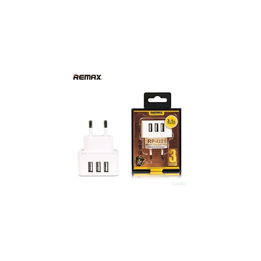 Φορτιστής δικτύου, Remax Moon RP-U31, 5V/3.1A, 3 x USB, άσπρο