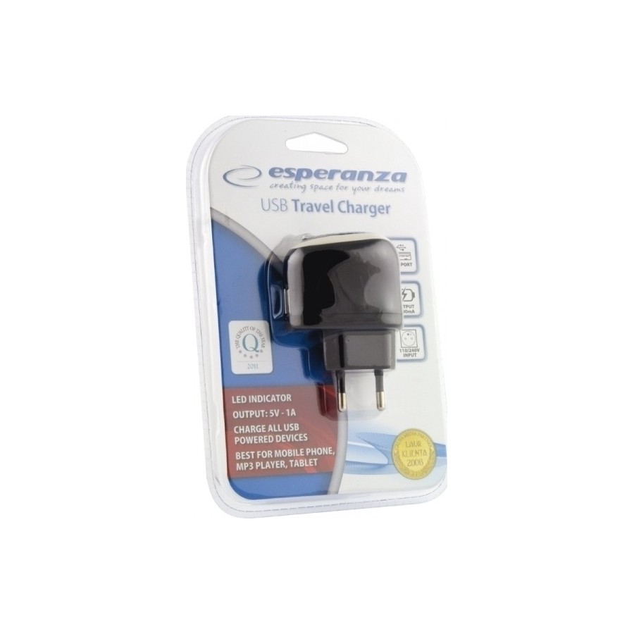 Esperanza USB Wall Adapter Μαύρο (EZ111)