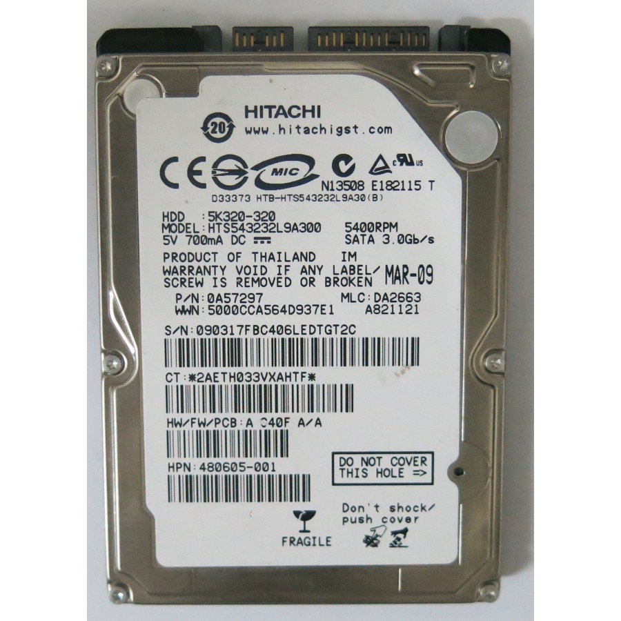 Hitachi TravelStar 5K320-320 σκληρός δίσκος - 320 GB(για laptop)Refurbished