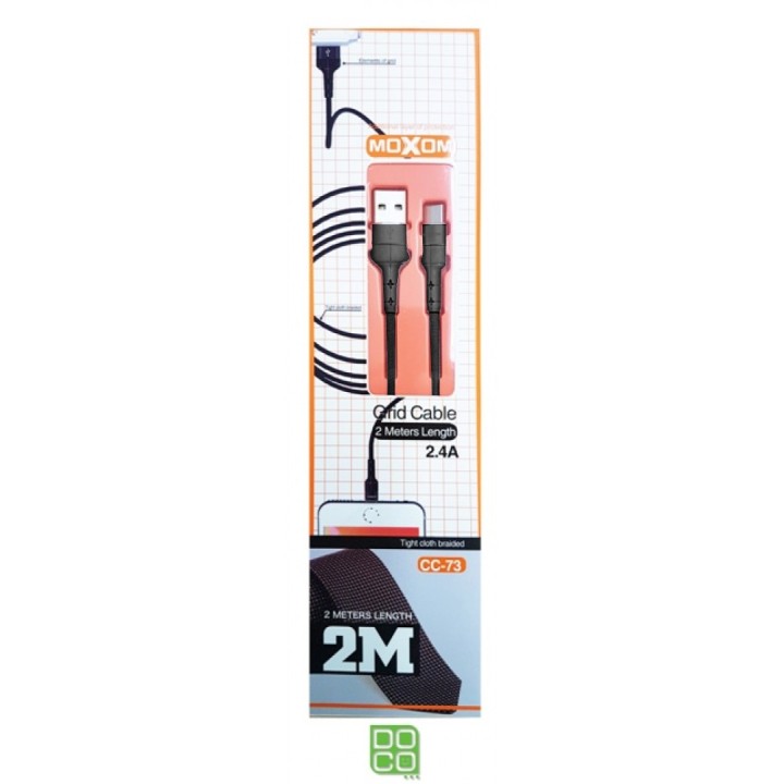 Moxom CC-73 2.4a Fast Charging & Data Transmission 2 Meter Length Grid Cable IPHONE