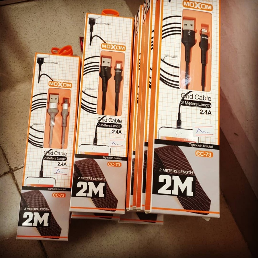 Moxom CC-73 2.4a Fast Charging & Data Transmission 2 Meter Length Grid Cable IPHONE