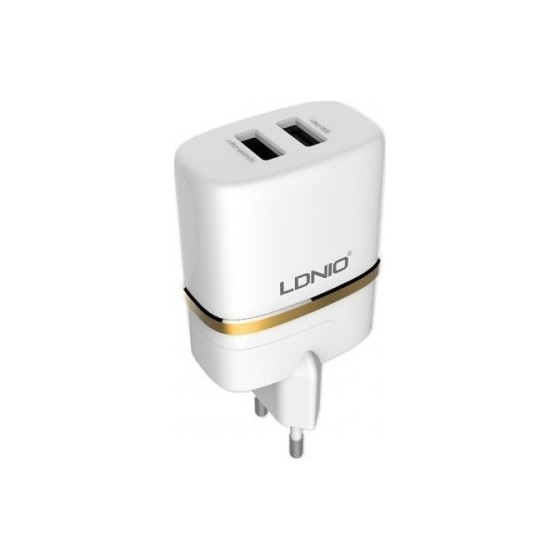 Φορτιστή, LDNIO DL-AC52, 5V 2.4α, Παγκόσμιος 2xUSB, με καλώδιο Micro USB, Λευκό