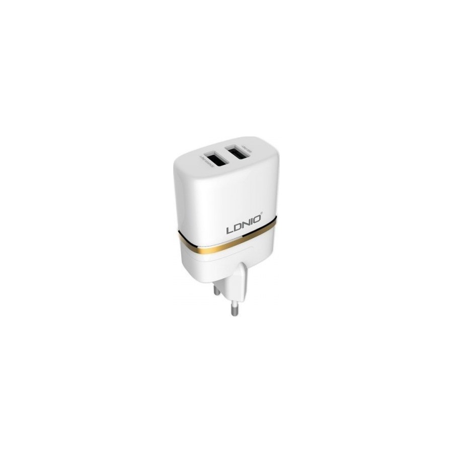 Φορτιστή, LDNIO DL-AC52, 5V 2.4α, Παγκόσμιος 2xUSB, με καλώδιο Micro USB, Λευκό