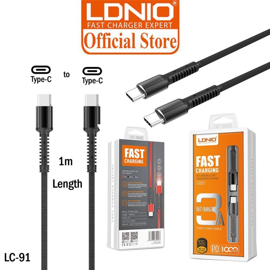 Καλώδιο δεδομένων LDNIO LC91, Type-C - Type-C, 1.0m, Διαφορετικα χρώματα